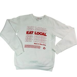 F496 American Apparel Eat Local Graphic Sweatshirt White XS Crewneck Fleece
